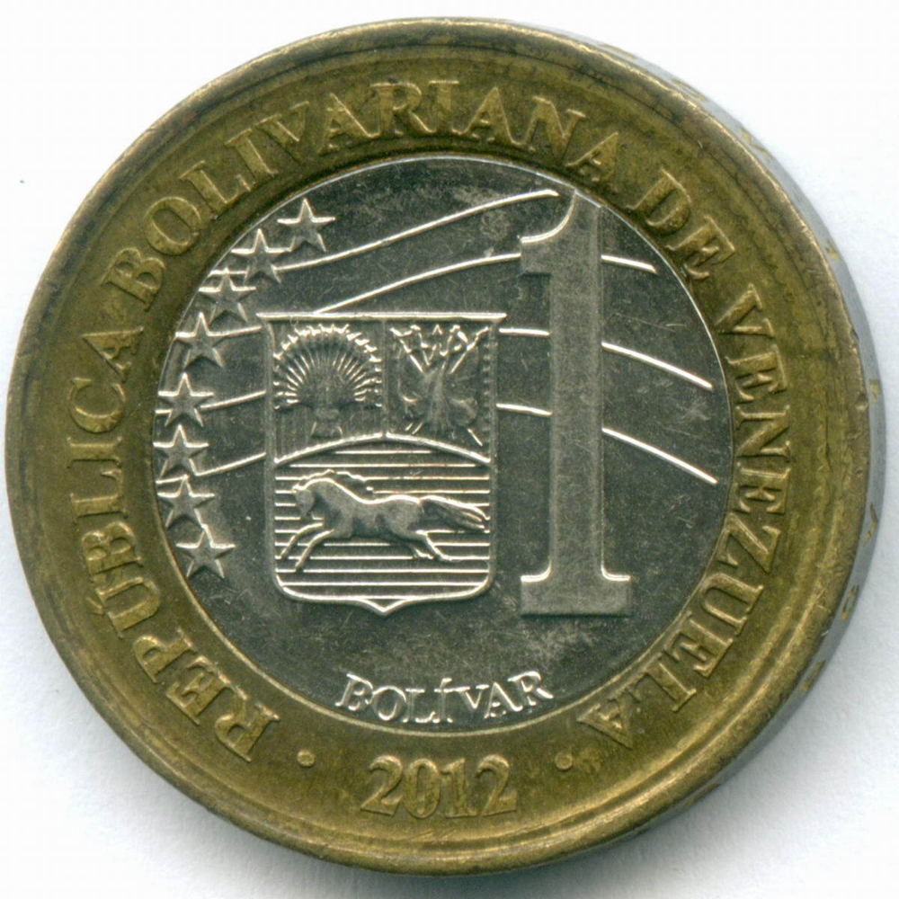 1 боливар 2012 год. Венесуэла. Биметалл, диаметр 24 мм. XF-AU