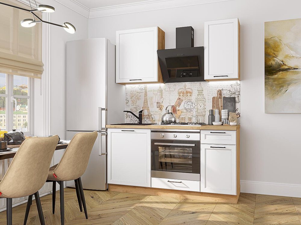 Прямая модульная кухня Барселона-06 Белый - Дуб Вотан 2140*1600*600