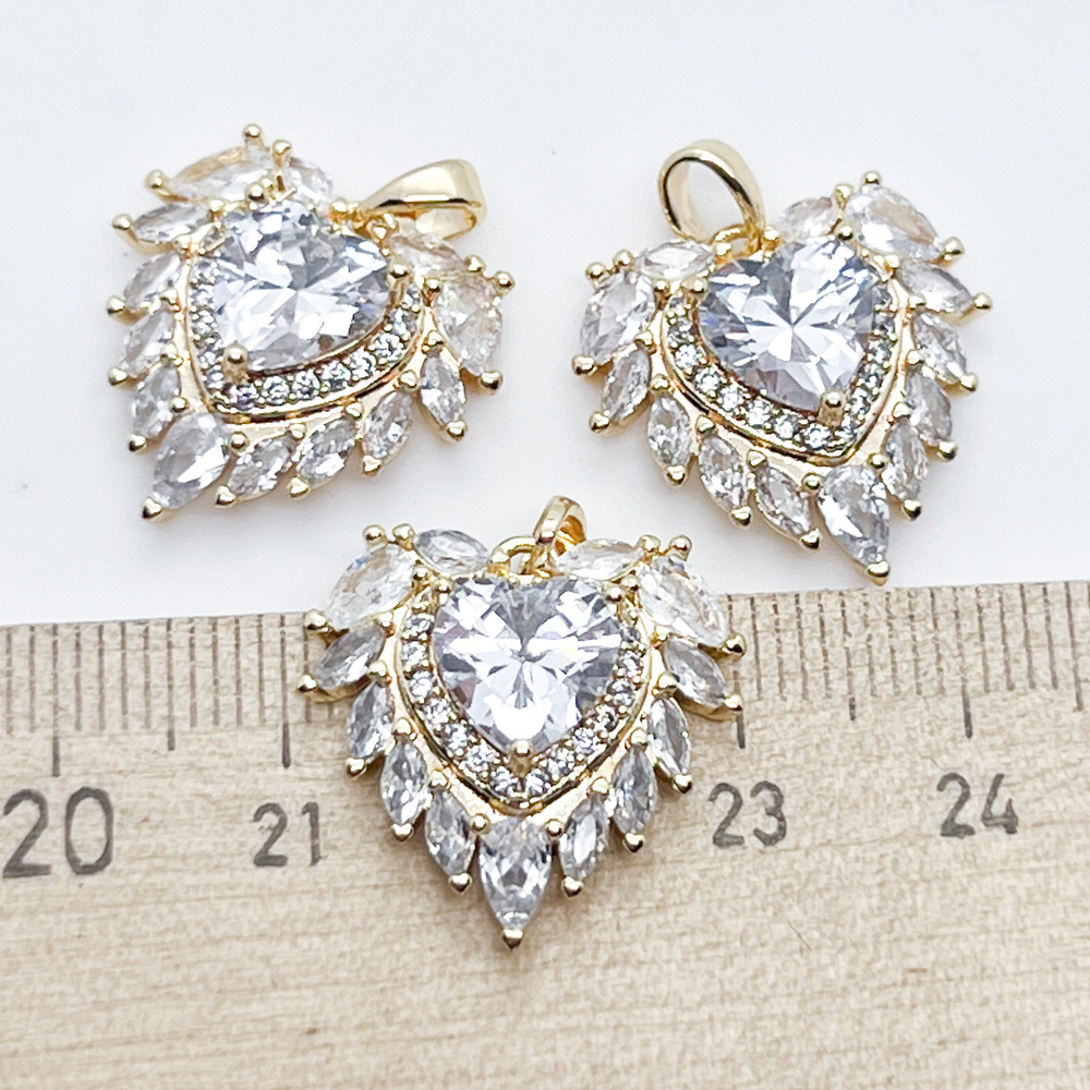 Подвеска Сердце, цвет золото, фианиты, размер 18*19 мм, цена за 1 шт