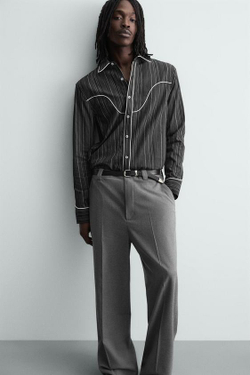 ZARA СТРУЯЩИЕСЯ БРЮКИ WIDE FIT, СЕРЫЙ