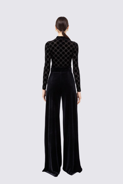 Бархатные брюки с высокой талией