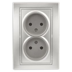 Розетка Intro Plano 1-204-03 без заземления двойная 2х2P 16А-250В IP20 СУ алюминий | 