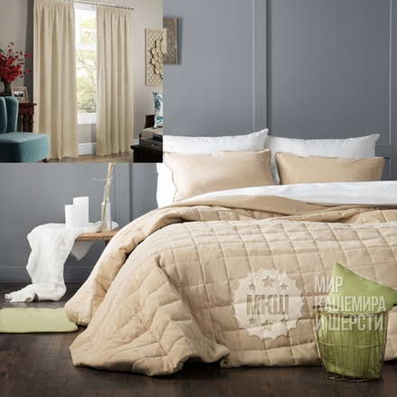 Готовый комплект штор и покрывала СОФТТ (арт. BL10-021-15) - бежевый