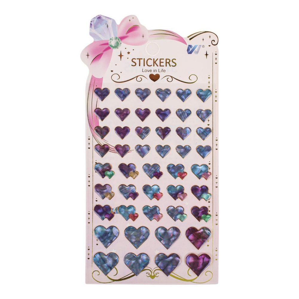 Наклейки Сердечки с голографическим эффектом 20*11см, голубые