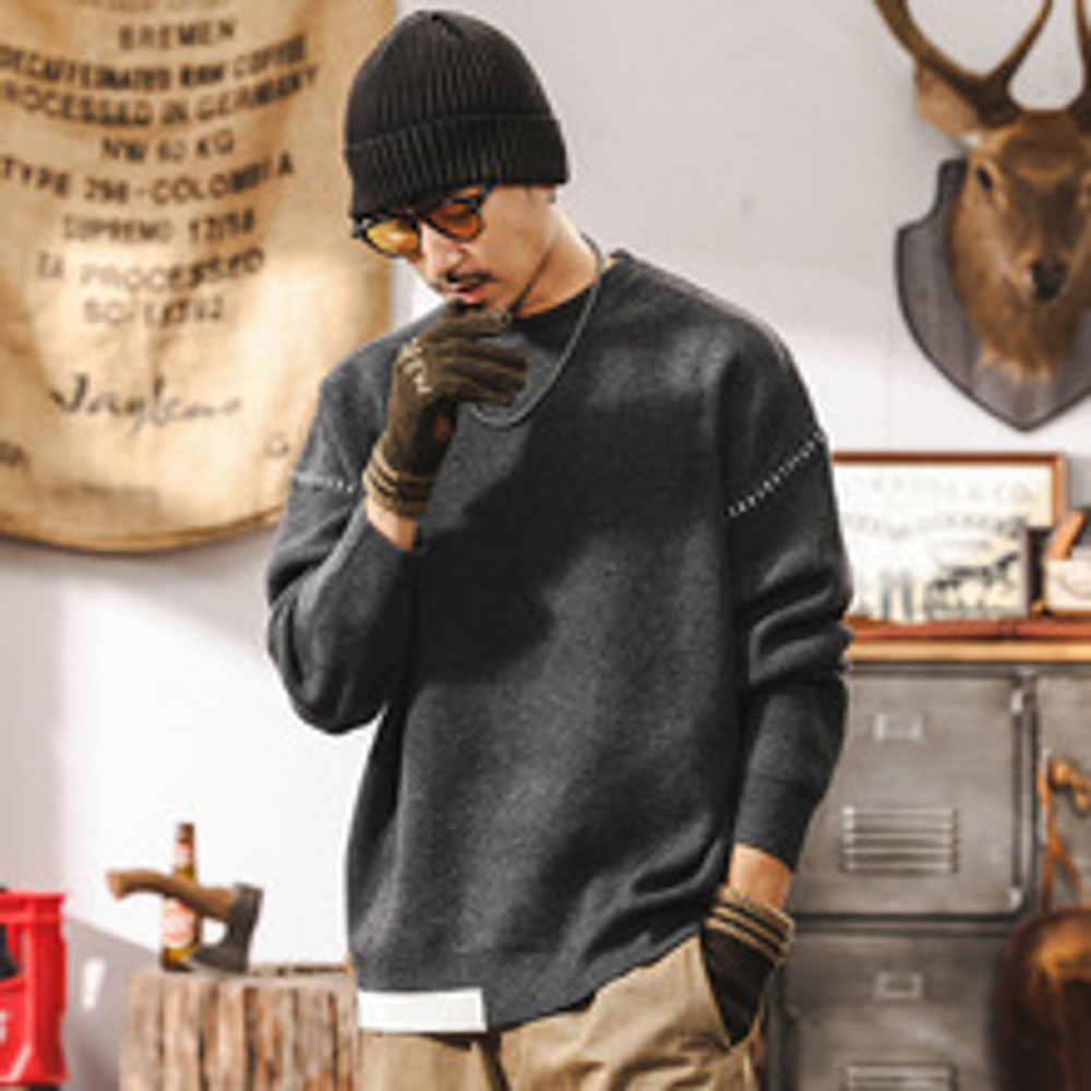 Американский ретро свитер мужской зимний толстый лонгслив 660 гр