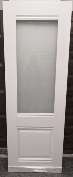 Межкомнатная дверь  VFD (ВФД) EC2 ДО-стекло сатинат Emalex Ice (матовая белая, без текстуры)