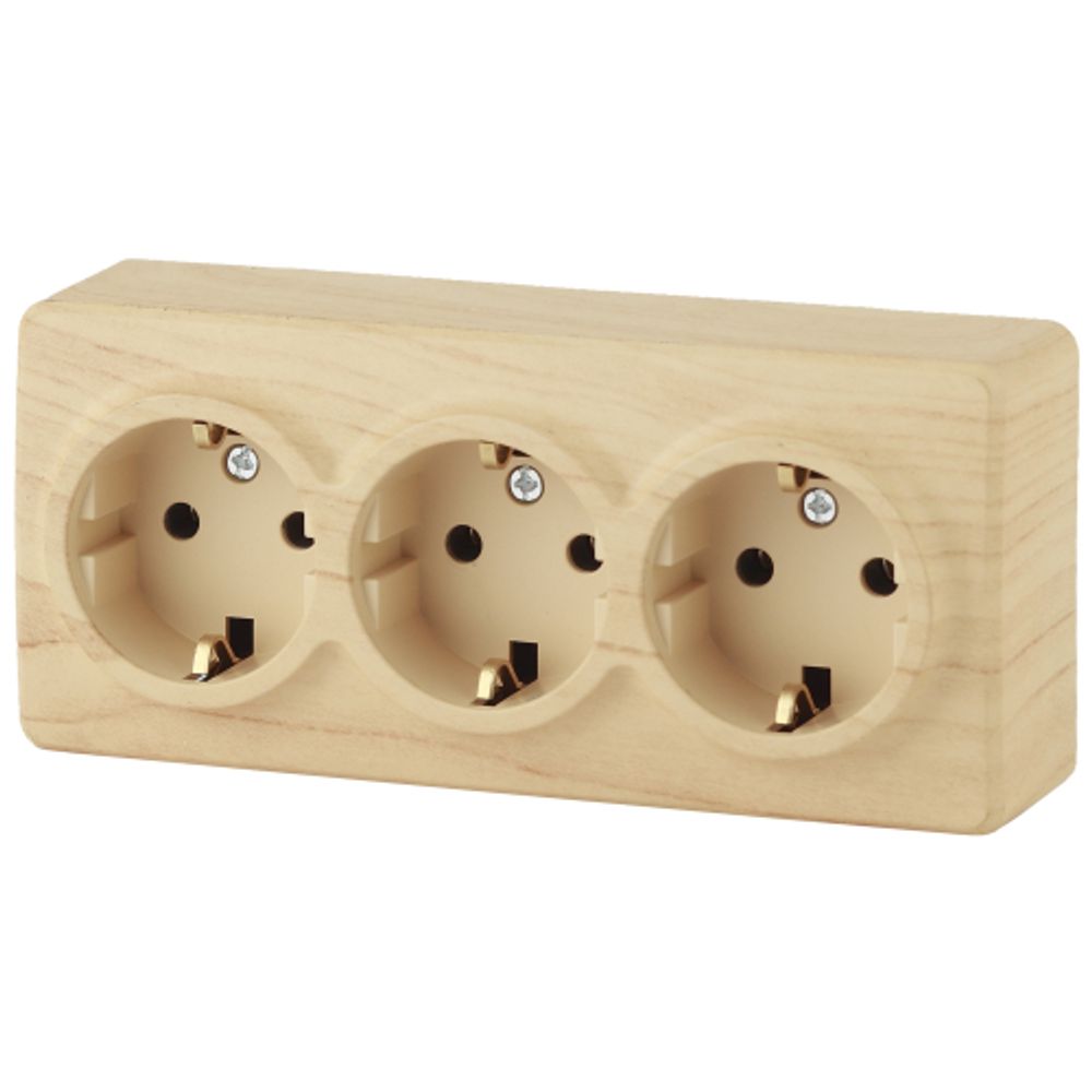 Розетка ЭРА Эксперт 11-2208-11 тройная с заземлением 3х2P+E Schuko 16A-250В IP20 ОУ сосна | Эра Эксперт