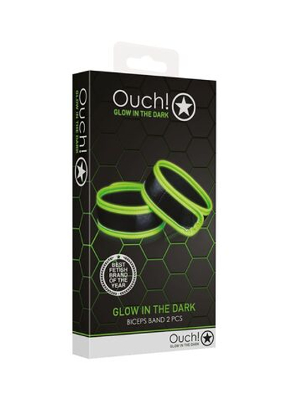 Пара люминесцентных повязок на бицепс Glow in the Dark (Цвет: черный с зеленым)