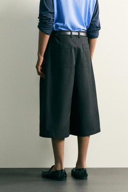 ZARA БРЮКИ-КЮЛОТЫ RELAXED FIT СО СКЛАДКАМИ, ЧЕРНЫЙ
