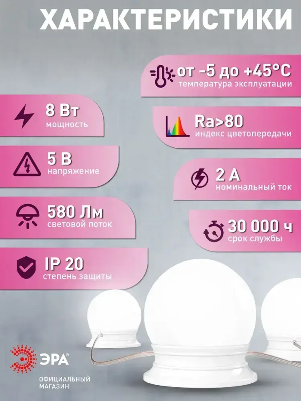 Светильник светодиодный настенный CL-02 ЭРА с регулировкой декоративный для ванной комнаты, для зеркала, для картин / Гримерная подсветка / Лампочки для гримерного зеркала