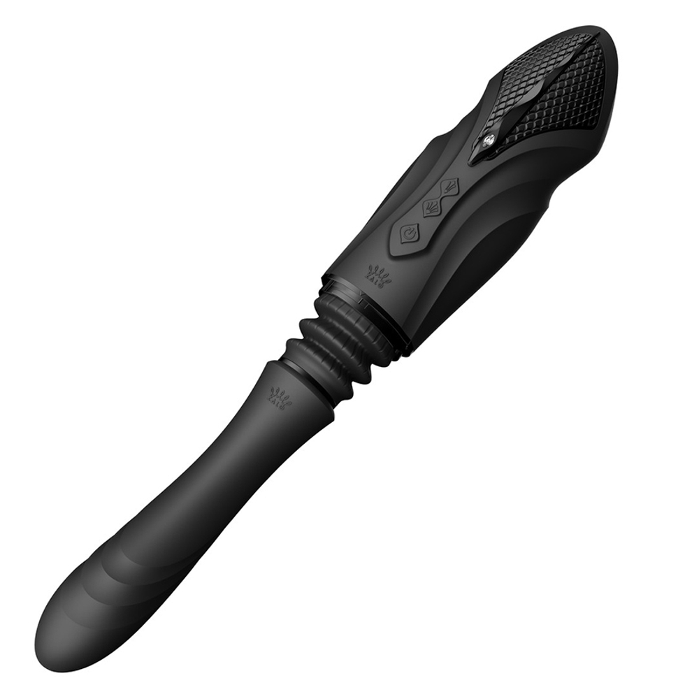 Чёрная компактная секс-машина 37,9см с двумя насадками и функцией нагрева Zalo Sesh Compact Sex Machine Obsidian Black