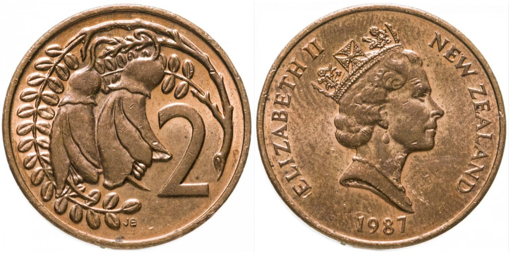 Новая Зеландия 2 цента, 1986 - 1988 Кохай XF