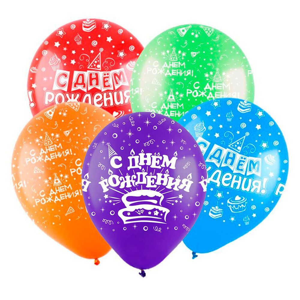 DB 12&quot; Пастель С Днем Рождения, Универсальный, Ассорти 5 ст. / 10 шт.