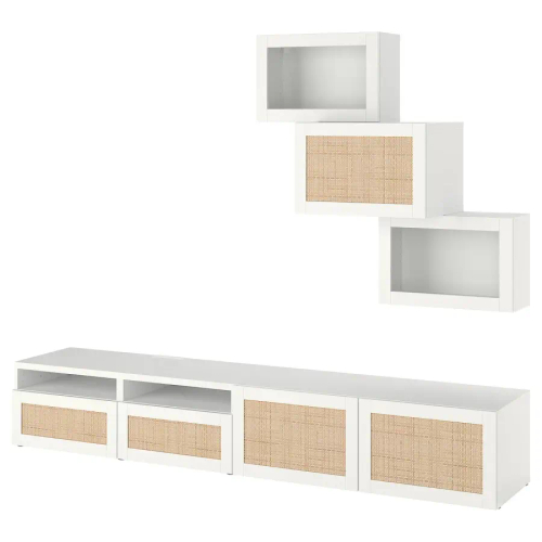 Комбинация для хранения ТВ - IKEA BESTÅ/BESTA, 190x42x240см, белый/светло-коричневый, БЕСТО ИКЕА