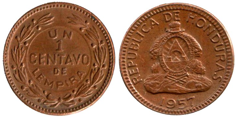 Гондурас 1 сентаво, 1954 - 1957 Герб XF