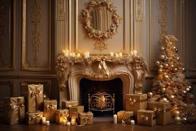 КАМИН зима №3 фон неопреновый