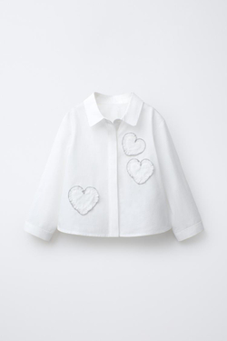 ZARA РУБАШКА С СЕРДЕЧКОМ, БЕЛЫЙ