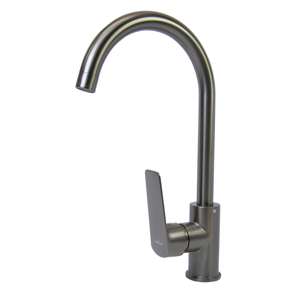 Смеситель для кухни 35k MIXLINE ML15-031GR высокий излив б/отв боковая п/гайку (без подводки) ГРАФИТ