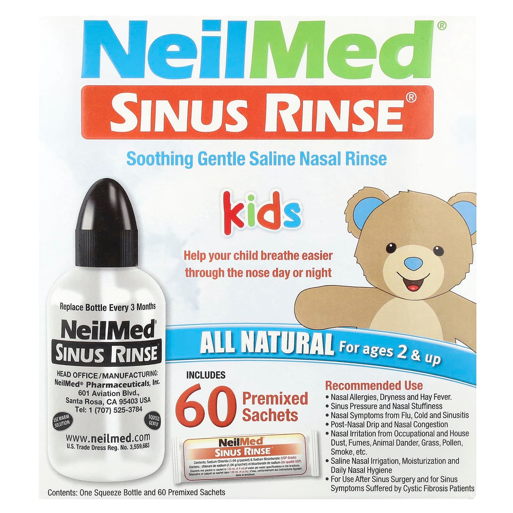 NeilMed, Для детей, Sinus Rinse®, для детей от 2 лет, 1 флакон, 60 пакетиков с готовой смесью
