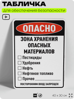 Табличка для обеспечения безопасности "Опасно зона хранения опасных материалов посторонним вход запрещен", для производства, предприятия, организаций, 40х30 см, Silver Plane x Айдентика Технолоджи