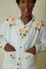 Рубашка Soeurs с Хлопковой Аппликацией / Orange Applique Long Sleeve белая