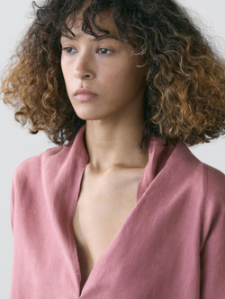 Massimo Dutti Блуза из струящейся льняной ткани внахлест, розовый