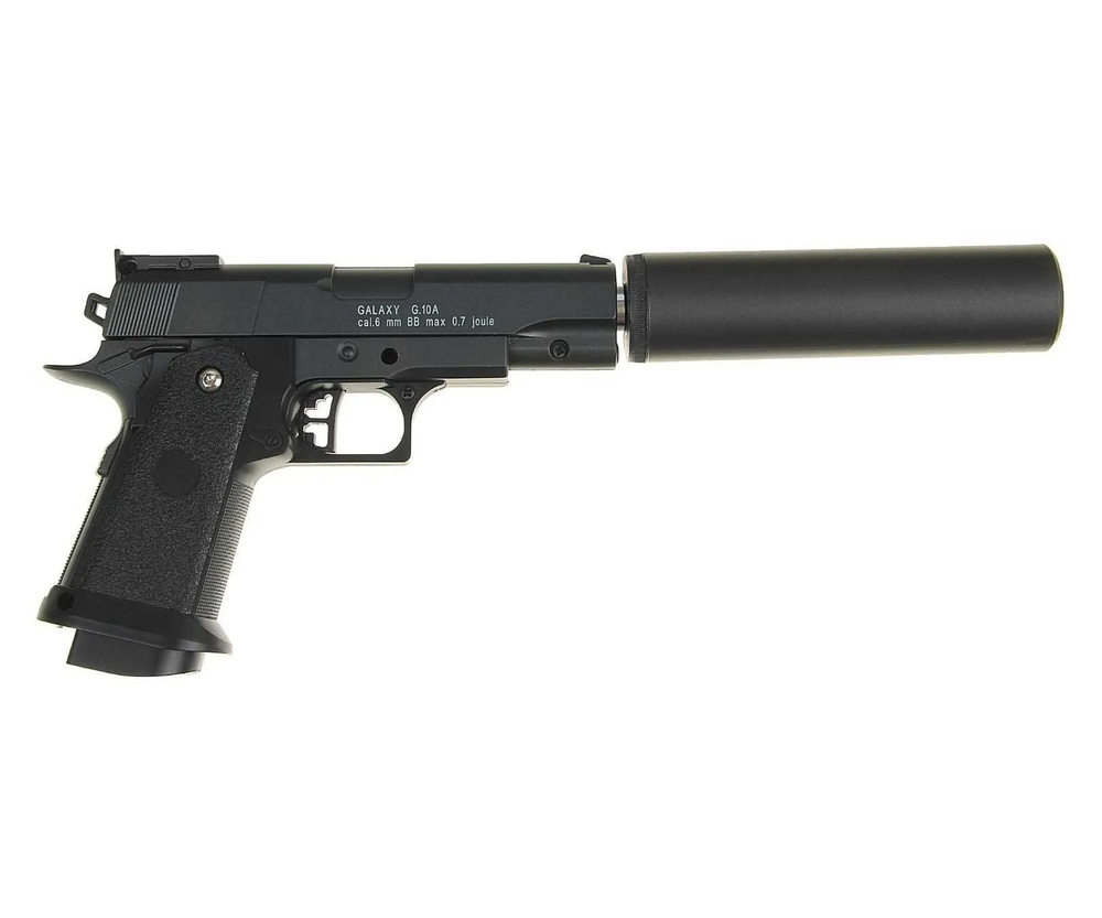 Пистолет софтэйр GALAXY G.10A пружинный (Colt 1911 PD, с глушителем), кал. 6мм