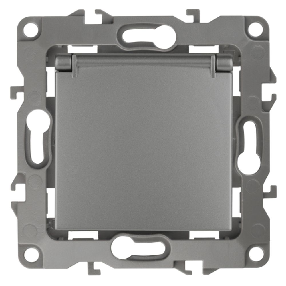 Розетка ЭРА Серия 12 12-2103-12 2P+E Schuko со шторками с крышкой 16A-250В IP20 графит