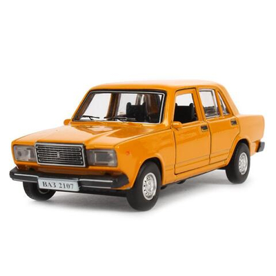 Модель ин. мет. "Ваз-2107" 12см. двери, багаж, желтый, коробка 2107-12-YE (Технопарк)