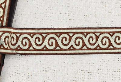 Тесьма жаккард, ш. 3,5 см, тёмно-красный с бежевым