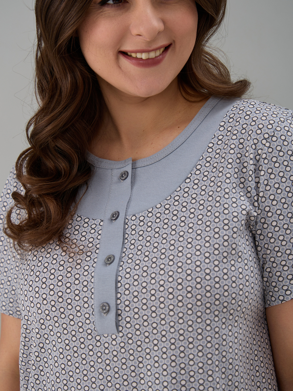 Ночная сорочка С-018/серый-экрюгорошки