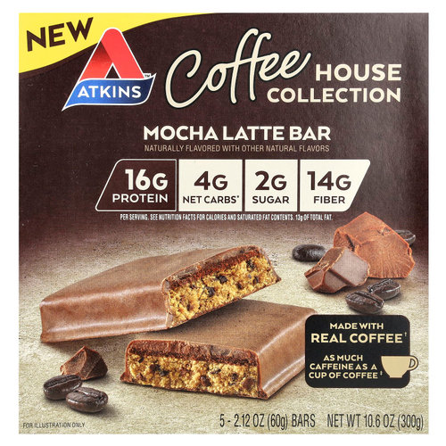 Atkins, Coffee House Collection, батончик с мокко латте, 5 батончиков по 60 г (2,12 унции)