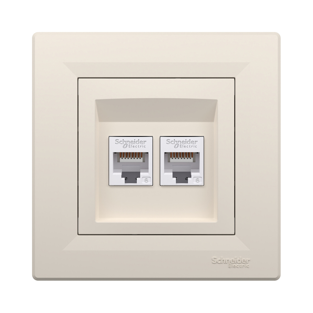 Розетка двойная компьютерная SE EPH4800123 Asfora RJ45 кат. 6 в сборе кремовый