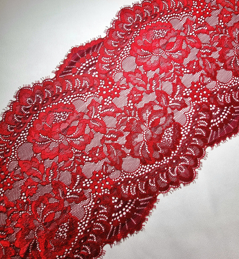 Кружево эластичное тёмно-красное с ресничками К134