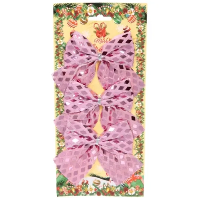 Бант на ёлку «Сказочные переливы» 9*10 см (набор 3 шт), Розовое золото