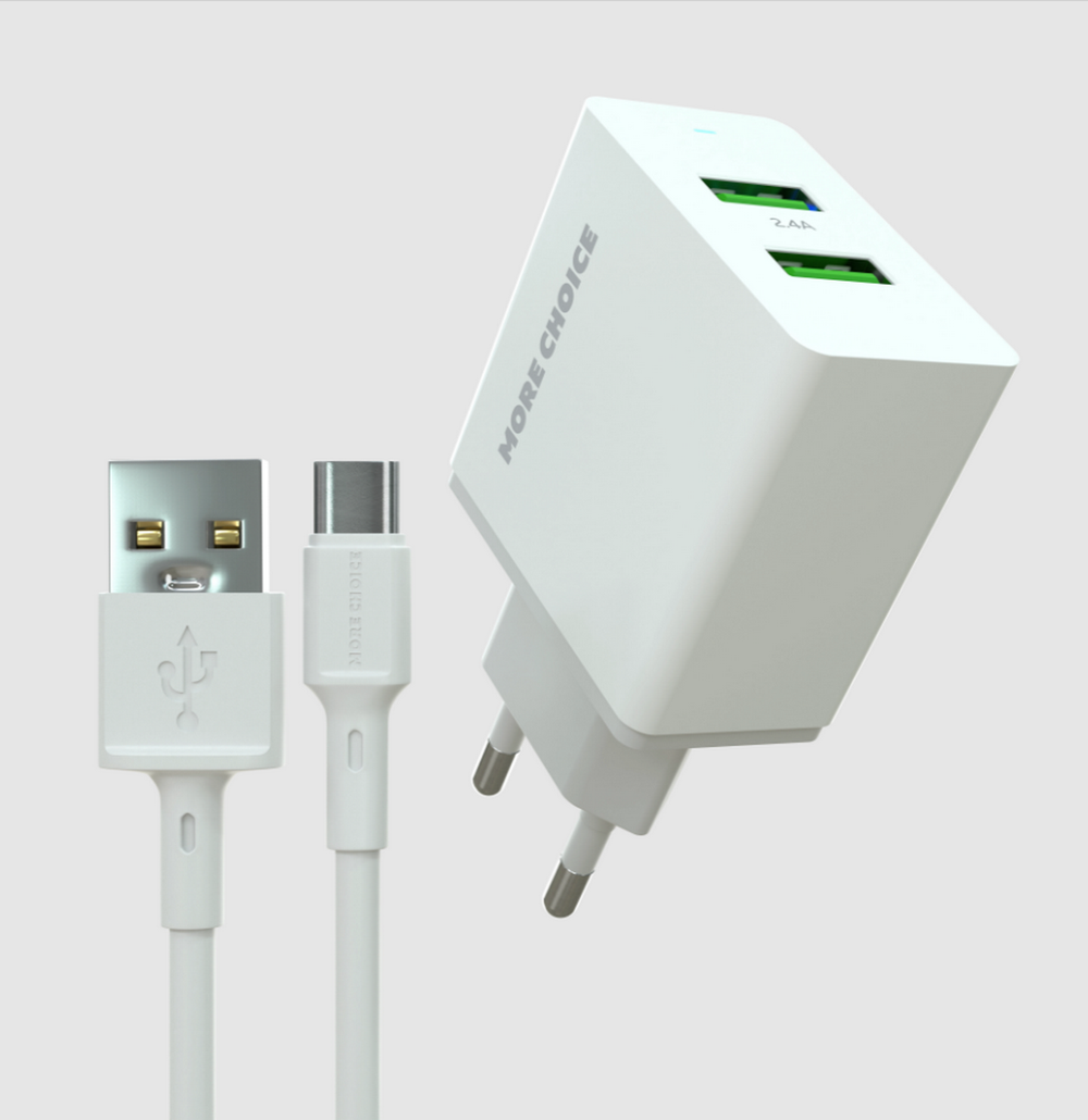 Зарядное устройство USB +кабель Type-C More Choice NC11A (2USB)