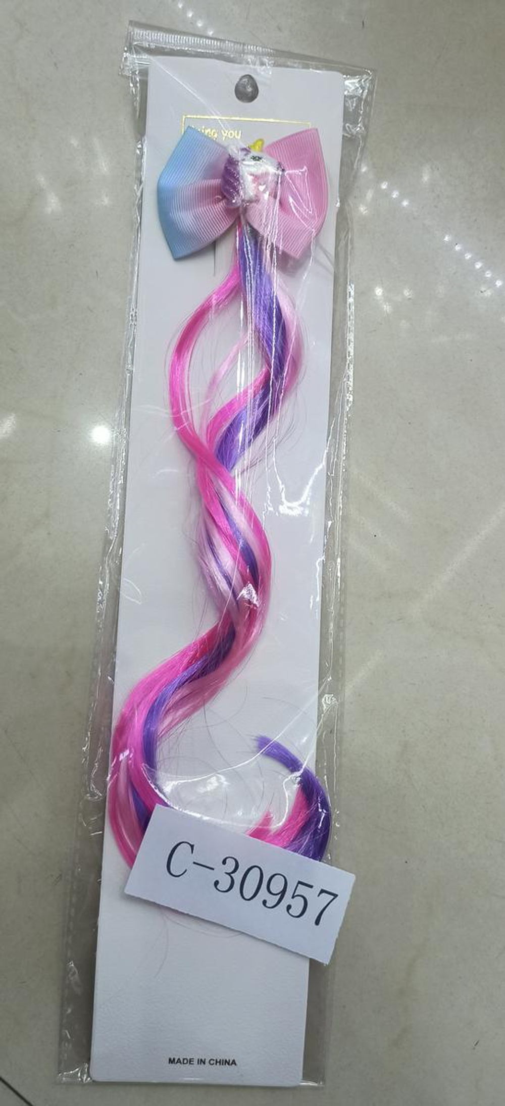 Заколка с волосами с бантиком едионорогом 3-4 цвет а микс, блистер с-30957