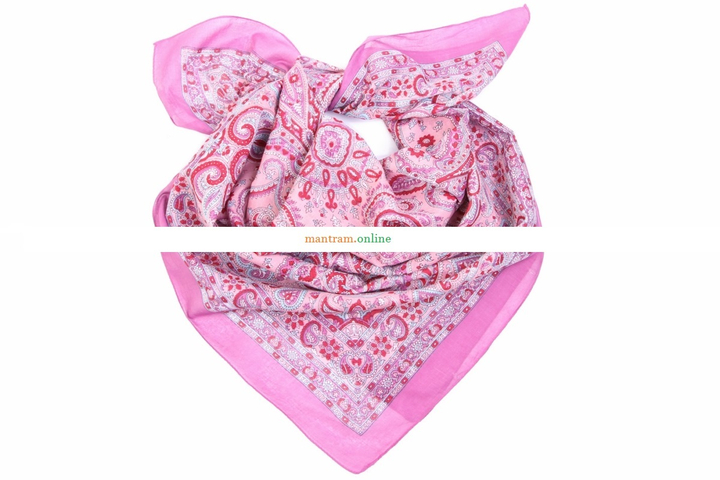 Платок материал Хлопок 100% "Сердечки, цветы" цвет красный голубой на розовом 100x100 см.