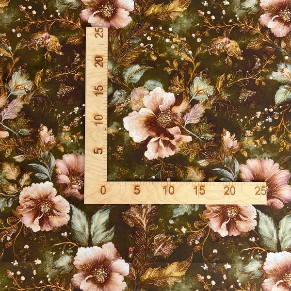 ЦВЕТЫ В ЗЕЛЕНОМ БАРХАТЕ - 100% хлопок 3