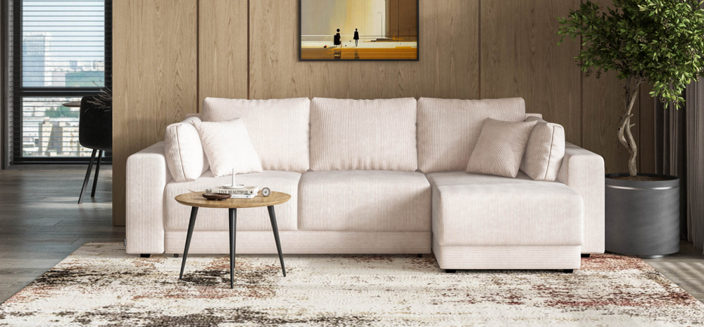 Угловой диван Босс Прайм ХЛ Вельвет Корд бежевый