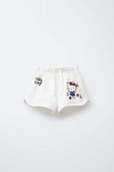 ZARA ШОРТЫ ИЗ МЯГКОЙ ТКАНИ С ПРИНТОМ HELLO KITTY © SANRIO, БЕЛЫЙ