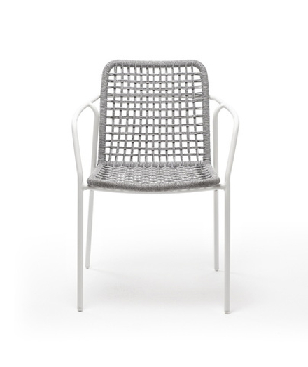 "Тунис" стул плетенный из роупа, каркас алюминий белый, роуп светло-серый