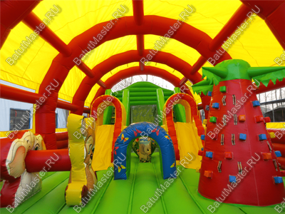 Надувной батут "Страна Сафария-2" с крышей и высокими горками 13*7*6 м