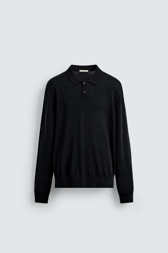 ZARA ПОЛО ИЗ 100% ШЕРСТИ, ЧЕРНЫЙ