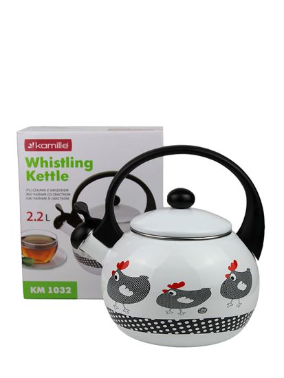 Чайник 2,2 л. эмалированный со свистком Kamille KM 1032 с черной бакелитовой ручкой