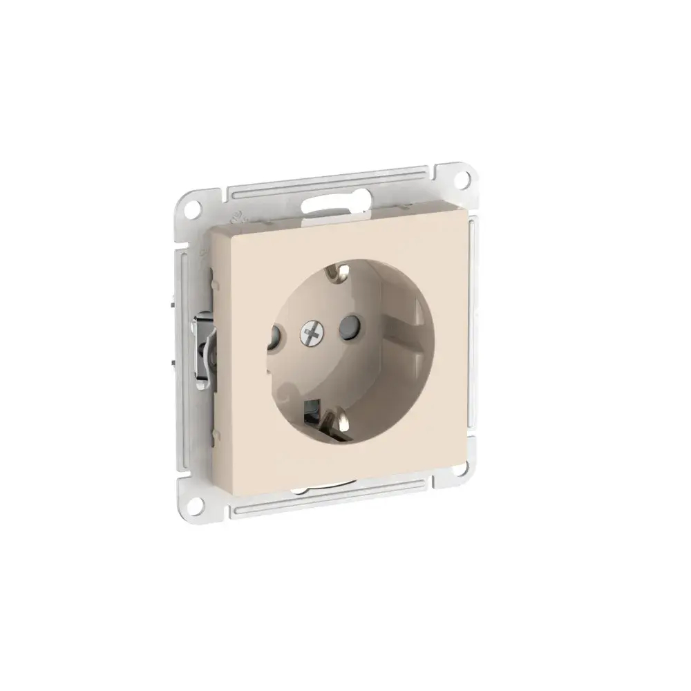 Atlas Design розетка с заземлением со шторками, 16А, механизм, быстрозажим. клем., Бежевый