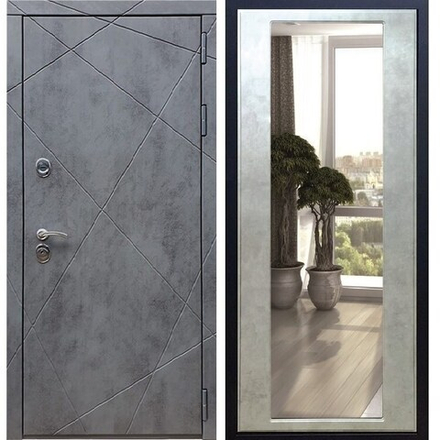 Входная металлическая дверь  с зеркалом RеX (РЕКС) 13 Бетон темный / зеркало CБ-17 бетон светлый