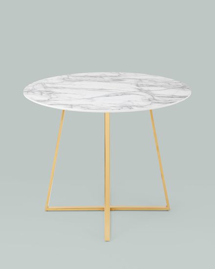 Стол обеденный Дакота 100*100 белый мрамор ножки золото