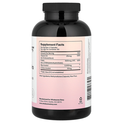 Wholesome Story, Мио и D-хиро-инозит с фолатом MTHF и витамином D3`` 360 вегетарианских капсул