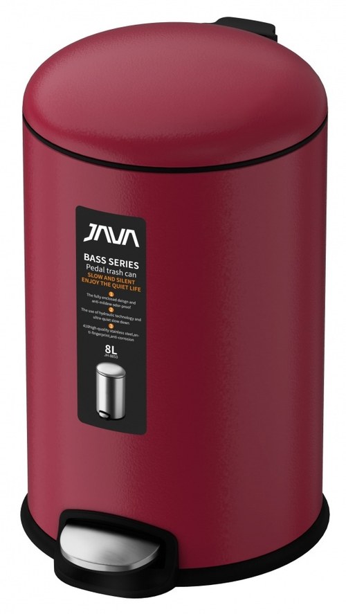 Ведро для мусора с МИКРОЛИФТОМ (круг. КРАСНЫЙ)  8л. JAVA